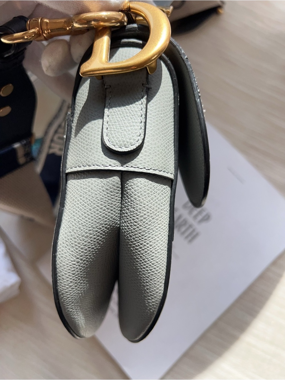 Christian Dior Grained Calfskin Saddle Bag With Strap Stone Grey - Picture 3 of 12
